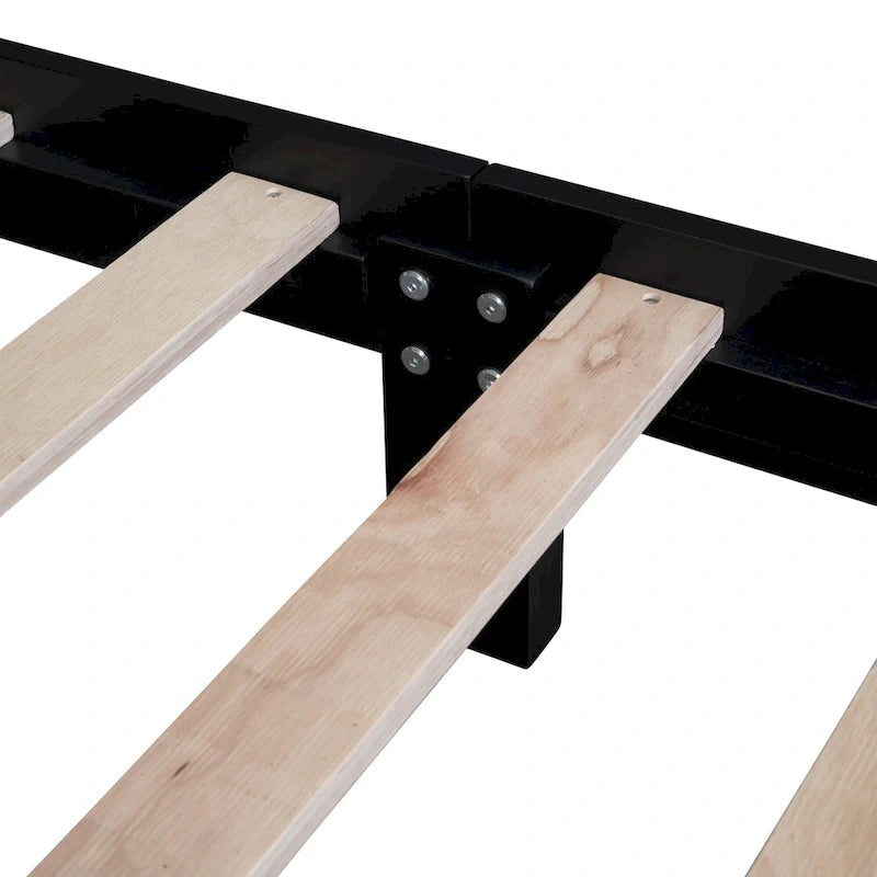 Lit plateforme rétro en pin avec tête et pied de lit