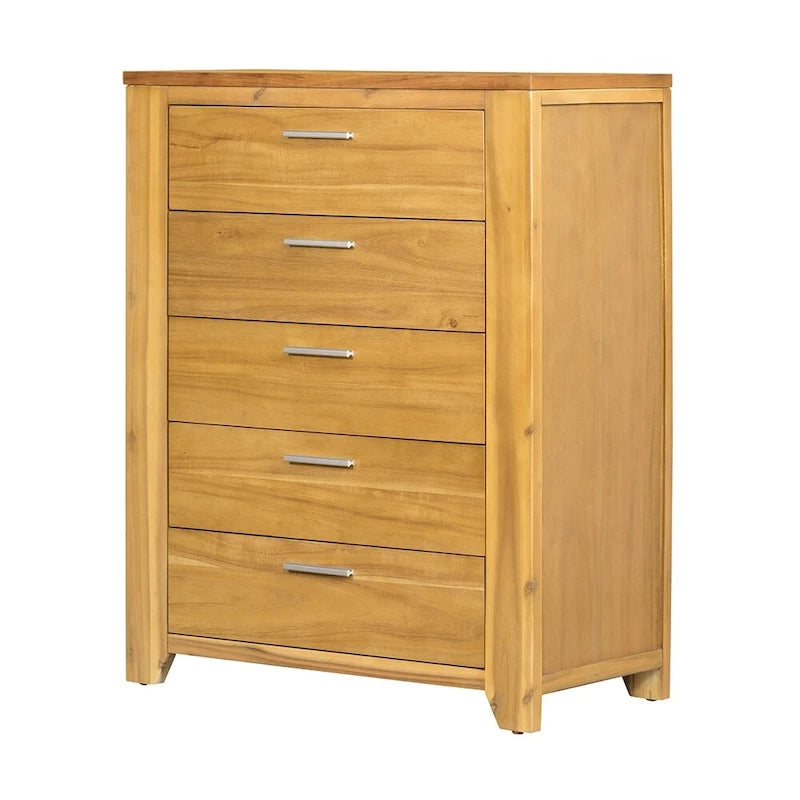 Commode verticale à 5 tiroirs en bois massif avec poignée en métal pour chambre ou salon