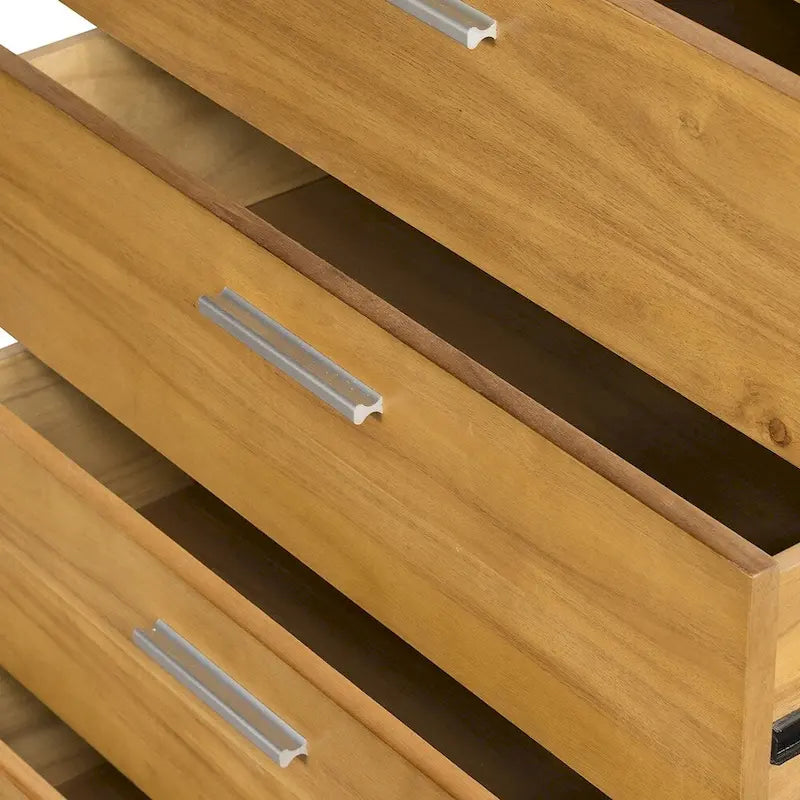 Commode verticale à 5 tiroirs en bois massif avec poignée en métal pour chambre ou salon