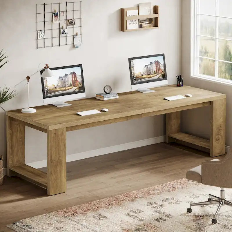 Bureau pour 2 personnes, bureau extra long de 86 pouces, poste de travail double pour ordinateur