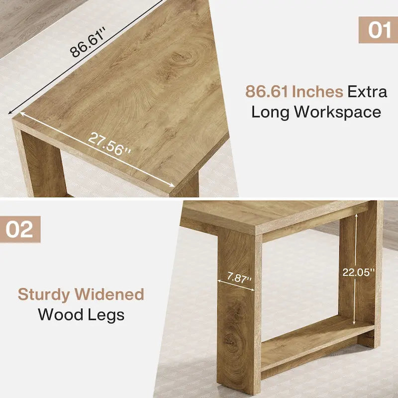 Bureau pour 2 personnes, bureau extra long de 86 pouces, poste de travail double pour ordinateur