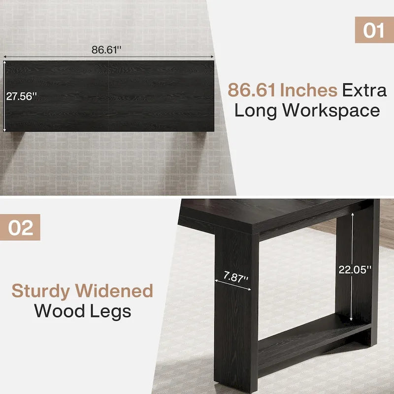 Bureau pour 2 personnes, bureau extra long de 86 pouces, poste de travail double pour ordinateur