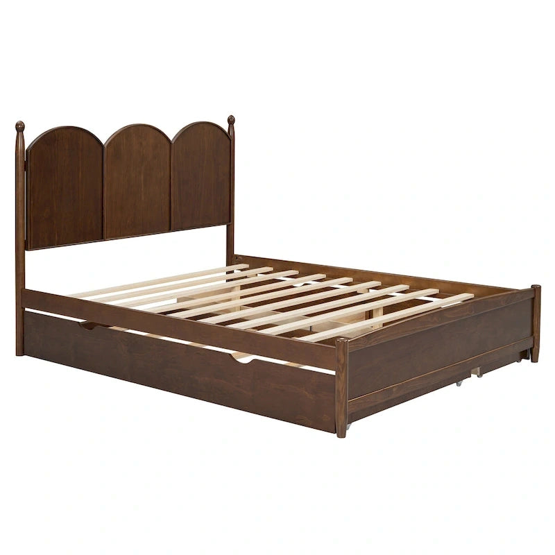 Cadre de lit Queen Size avec lit gigogne Twin XL et 2 grands tiroirs, lit plateforme en bois avec tête de lit et sommier à lattes