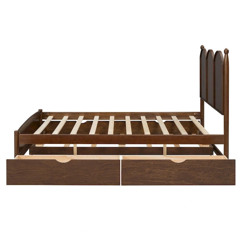 Cadre de lit Queen Size avec lit gigogne Twin XL et 2 grands tiroirs, lit plateforme en bois avec tête de lit et sommier à lattes