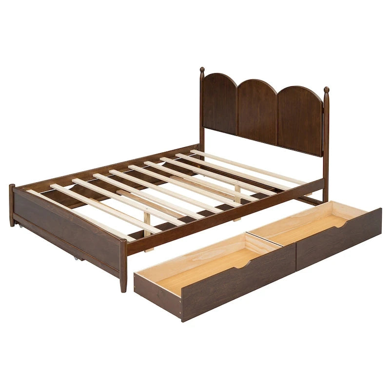 Cadre de lit Queen Size avec lit gigogne Twin XL et 2 grands tiroirs, lit plateforme en bois avec tête de lit et sommier à lattes