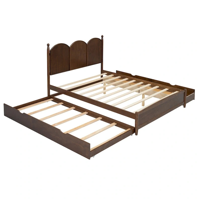 Cadre de lit Queen Size avec lit gigogne Twin XL et 2 grands tiroirs, lit plateforme en bois avec tête de lit et sommier à lattes
