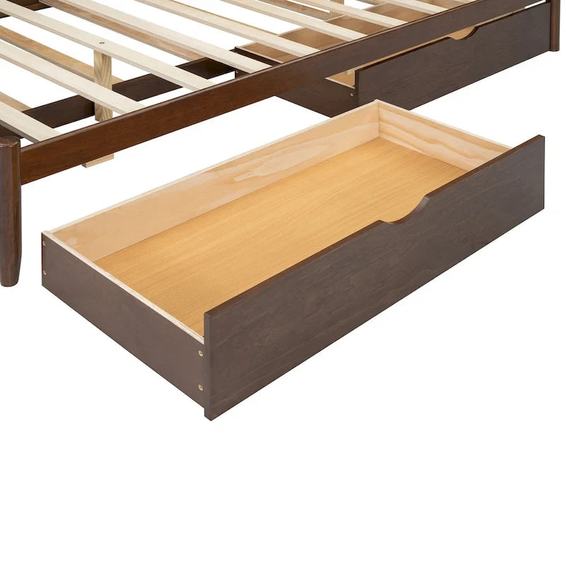 Cadre de lit Queen Size avec lit gigogne Twin XL et 2 grands tiroirs, lit plateforme en bois avec tête de lit et sommier à lattes