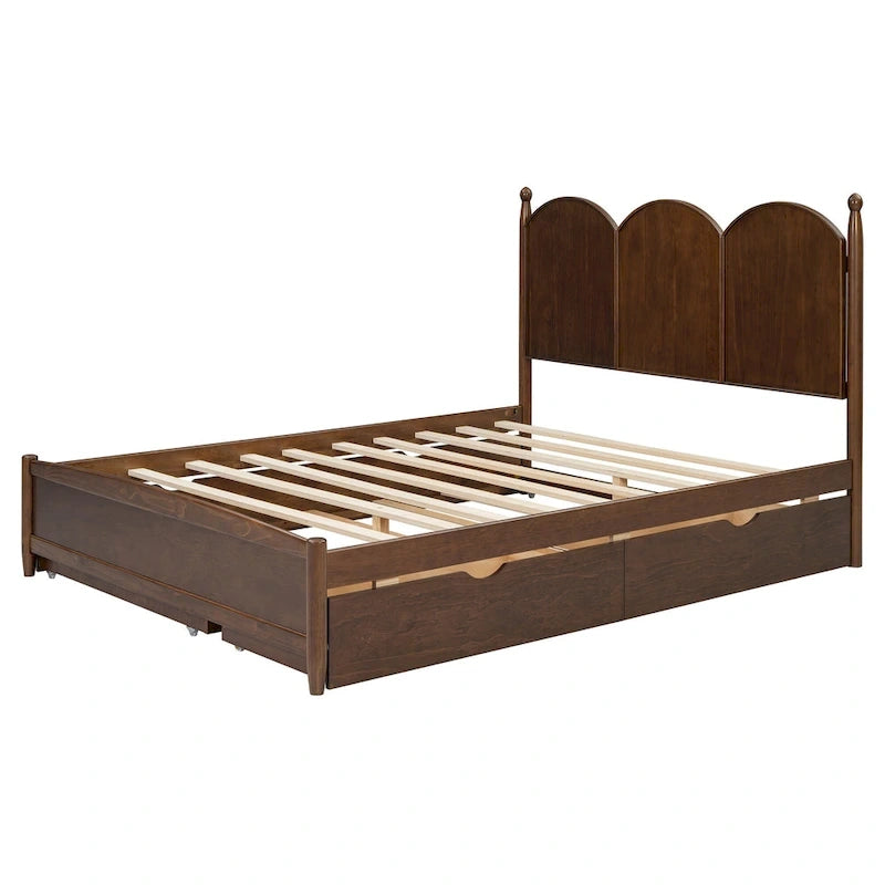 Cadre de lit Queen Size avec lit gigogne Twin XL et 2 grands tiroirs, lit plateforme en bois avec tête de lit et sommier à lattes