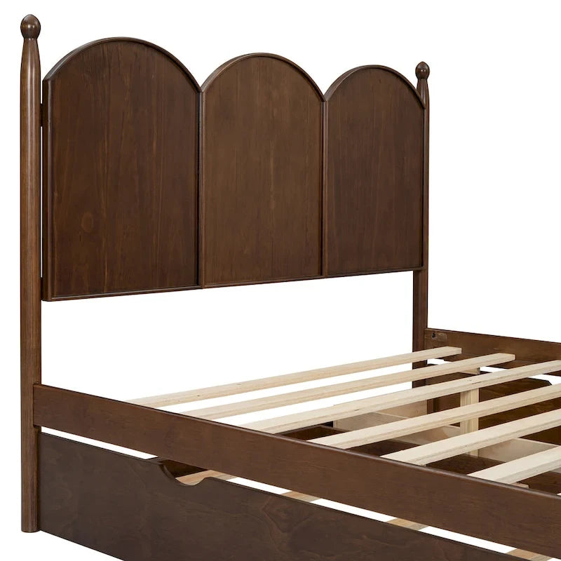 Cadre de lit Queen Size avec lit gigogne Twin XL et 2 grands tiroirs, lit plateforme en bois avec tête de lit et sommier à lattes
