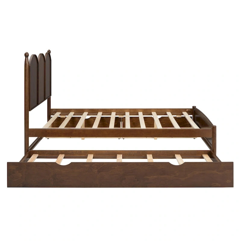 Cadre de lit Queen Size avec lit gigogne Twin XL et 2 grands tiroirs, lit plateforme en bois avec tête de lit et sommier à lattes