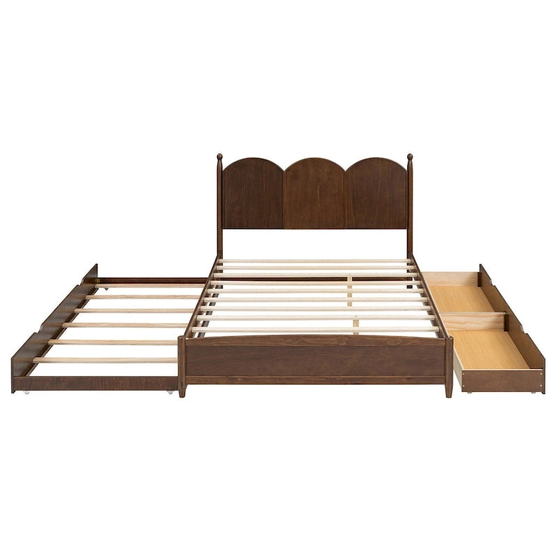 Cadre de lit Queen Size avec lit gigogne Twin XL et 2 grands tiroirs, lit plateforme en bois avec tête de lit et sommier à lattes