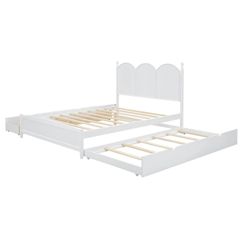 Cadre de lit Queen Size avec lit gigogne Twin XL et 2 grands tiroirs, lit plateforme en bois avec tête de lit et sommier à lattes