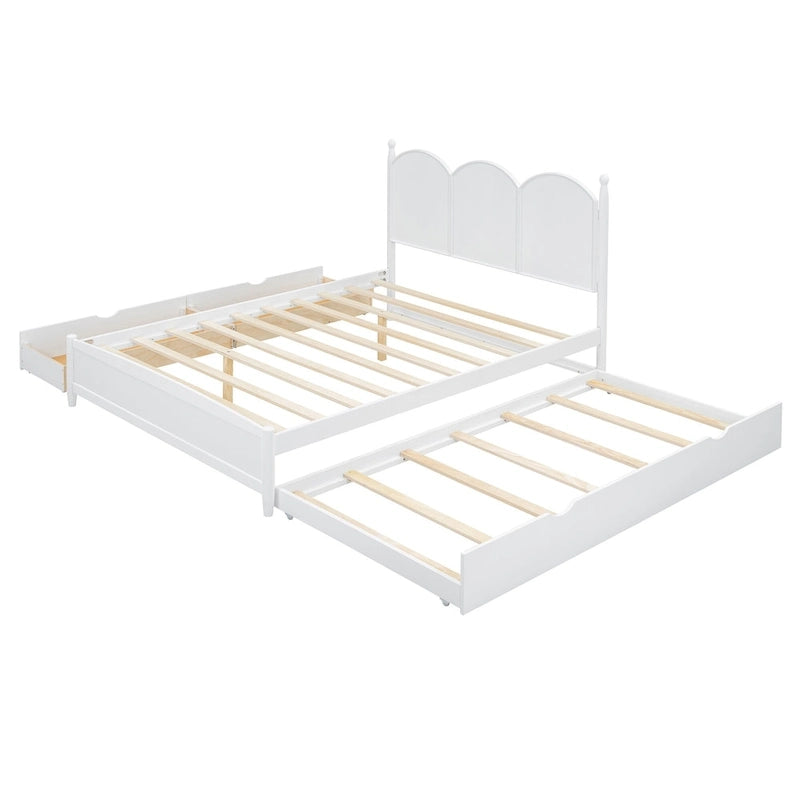 Cadre de lit Queen Size avec lit gigogne Twin XL et 2 grands tiroirs, lit plateforme en bois avec tête de lit et sommier à lattes