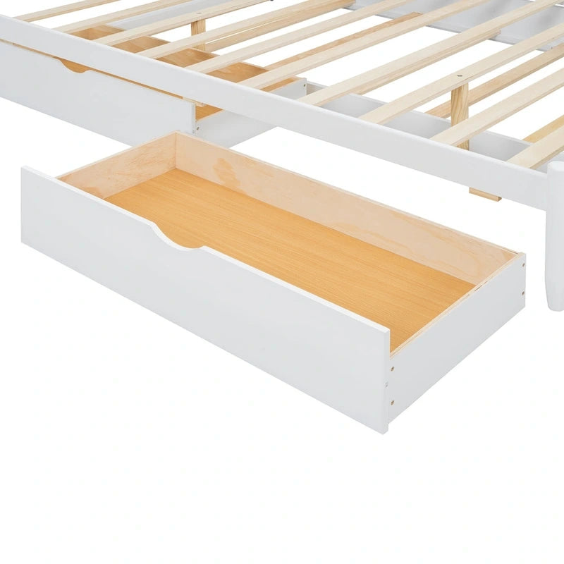 Cadre de lit Queen Size avec lit gigogne Twin XL et 2 grands tiroirs, lit plateforme en bois avec tête de lit et sommier à lattes