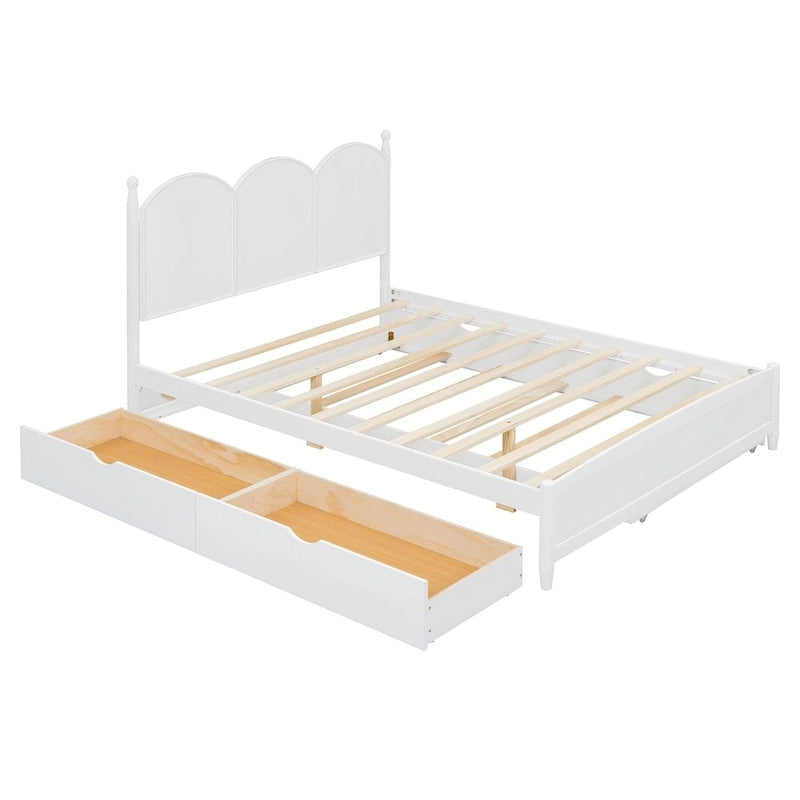 Cadre de lit Queen Size avec lit gigogne Twin XL et 2 grands tiroirs, lit plateforme en bois avec tête de lit et sommier à lattes