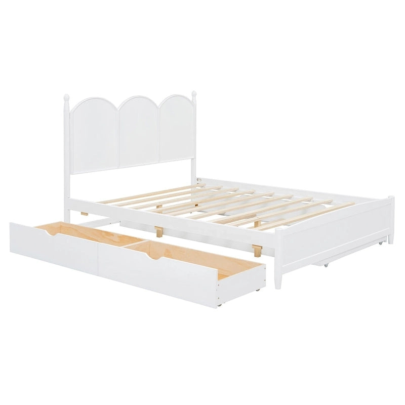Cadre de lit Queen Size avec lit gigogne Twin XL et 2 grands tiroirs, lit plateforme en bois avec tête de lit et sommier à lattes