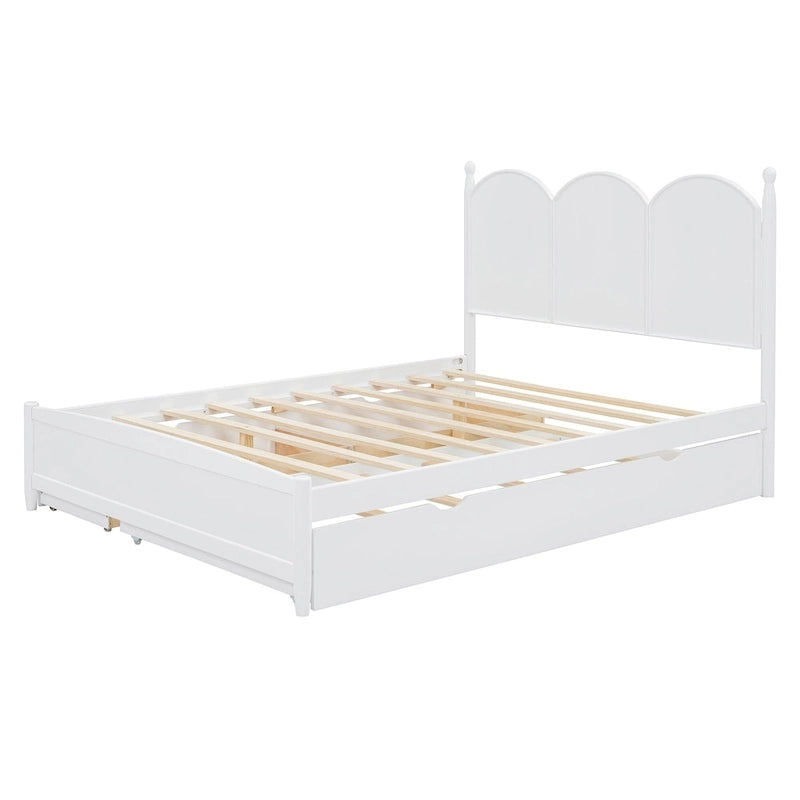 Cadre de lit Queen Size avec lit gigogne Twin XL et 2 grands tiroirs, lit plateforme en bois avec tête de lit et sommier à lattes