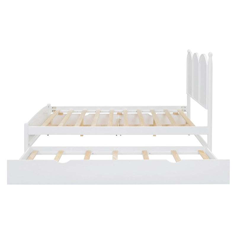 Cadre de lit Queen Size avec lit gigogne Twin XL et 2 grands tiroirs, lit plateforme en bois avec tête de lit et sommier à lattes
