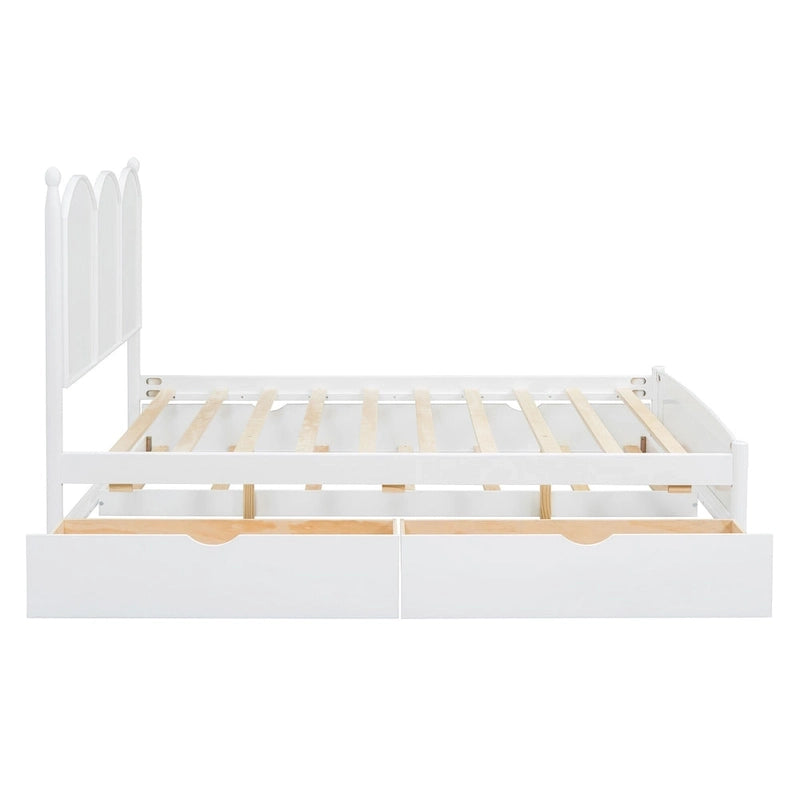 Cadre de lit Queen Size avec lit gigogne Twin XL et 2 grands tiroirs, lit plateforme en bois avec tête de lit et sommier à lattes