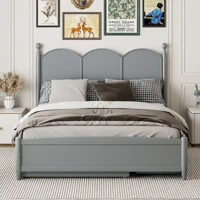 Cadre de lit Queen Size avec lit gigogne Twin XL et 2 grands tiroirs, lit plateforme en bois avec tête de lit et sommier à lattes