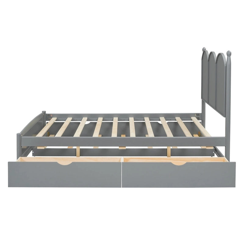 Cadre de lit Queen Size avec lit gigogne Twin XL et 2 grands tiroirs, lit plateforme en bois avec tête de lit et sommier à lattes