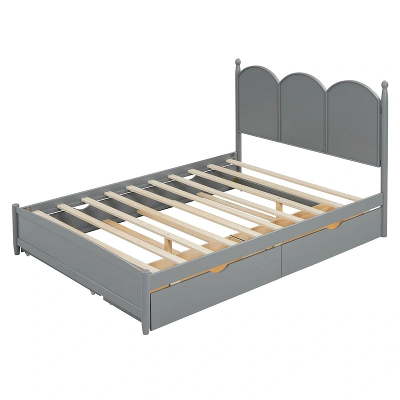 Cadre de lit Queen Size avec lit gigogne Twin XL et 2 grands tiroirs, lit plateforme en bois avec tête de lit et sommier à lattes