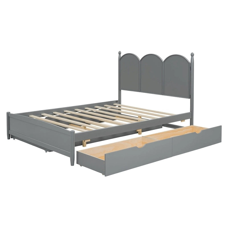 Cadre de lit Queen Size avec lit gigogne Twin XL et 2 grands tiroirs, lit plateforme en bois avec tête de lit et sommier à lattes