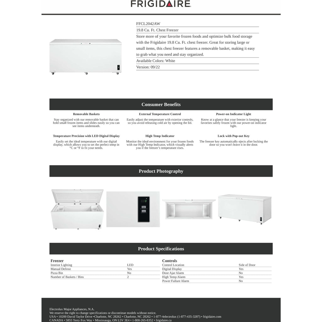 Congélateur coffre Frigidaire (FFCL2042AW) - Blanc