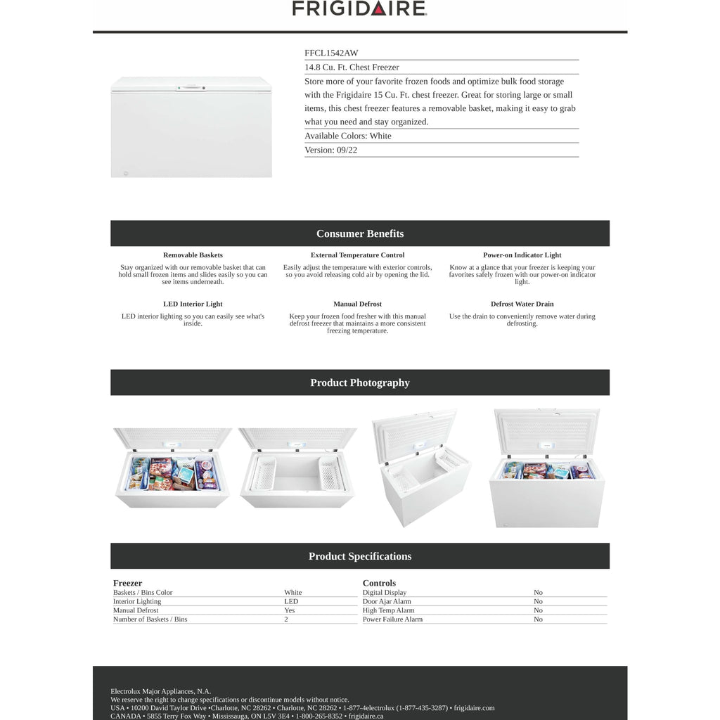 Congélateur coffre Frigidaire (FFCL1542AW) - Blanc