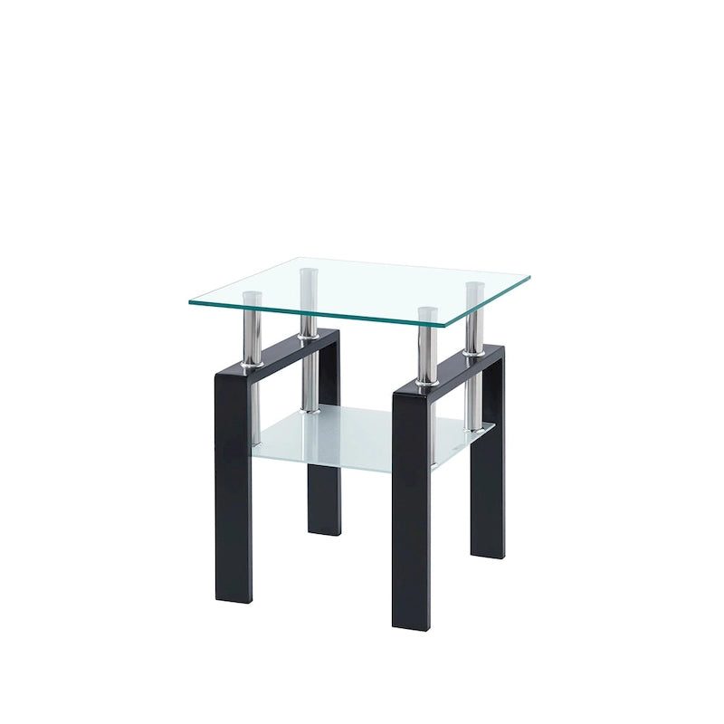 Table en verre trempé transparent avec rangement