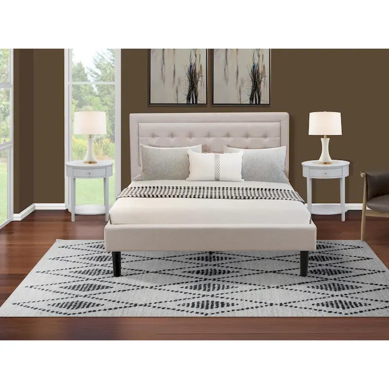 Lit plateforme East West Furniture - Tête de lit en lin denim avec garniture capitonnée à boutons - Pieds noirs (Taille et finition au choix)