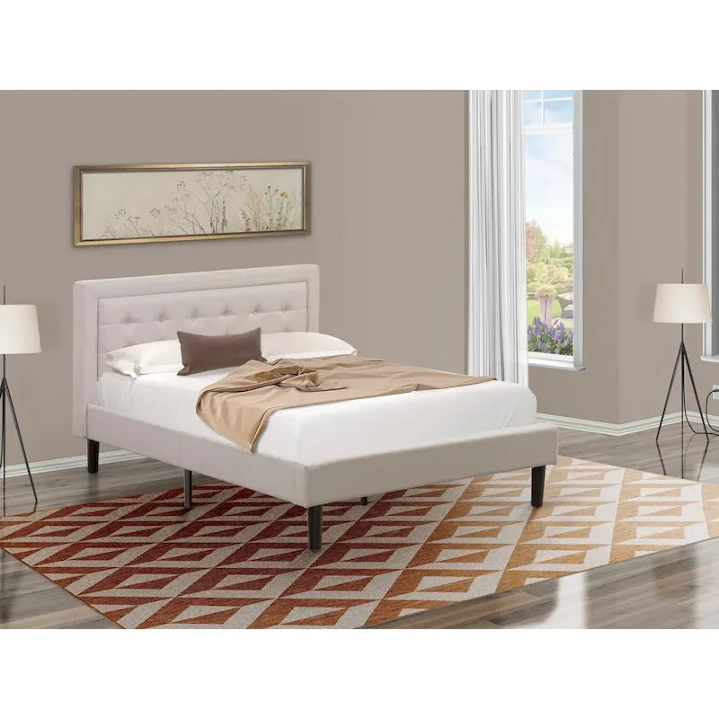 Lit plateforme East West Furniture - Tête de lit en lin denim avec garniture capitonnée à boutons - Pieds noirs (Taille et finition au choix)