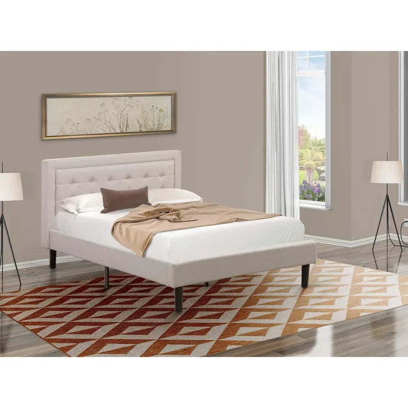 Lit plateforme East West Furniture - Tête de lit en lin denim avec garniture capitonnée à boutons - Pieds noirs (Taille et finition au choix)