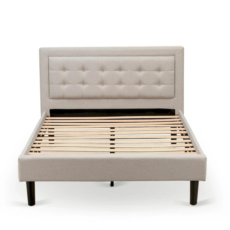 Lit plateforme East West Furniture - Tête de lit en lin denim avec garniture capitonnée à boutons - Pieds noirs (Taille et finition au choix)