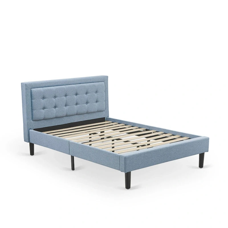 Lit plateforme East West Furniture - Tête de lit en lin denim avec garniture capitonnée à boutons - Pieds noirs (Taille et finition au choix)