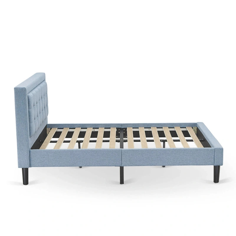 Lit plateforme East West Furniture - Tête de lit en lin denim avec garniture capitonnée à boutons - Pieds noirs (Taille et finition au choix)