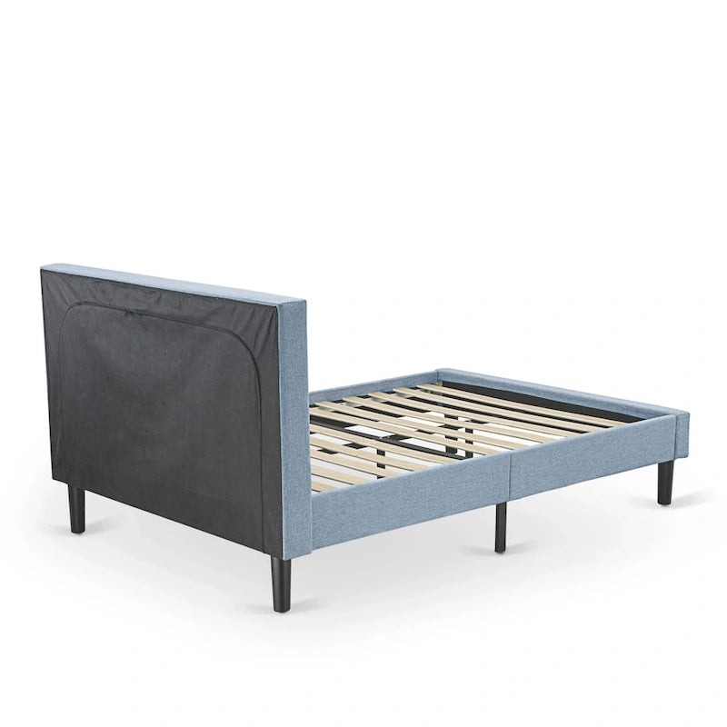 Lit plateforme East West Furniture - Tête de lit en lin denim avec garniture capitonnée à boutons - Pieds noirs (Taille et finition au choix)