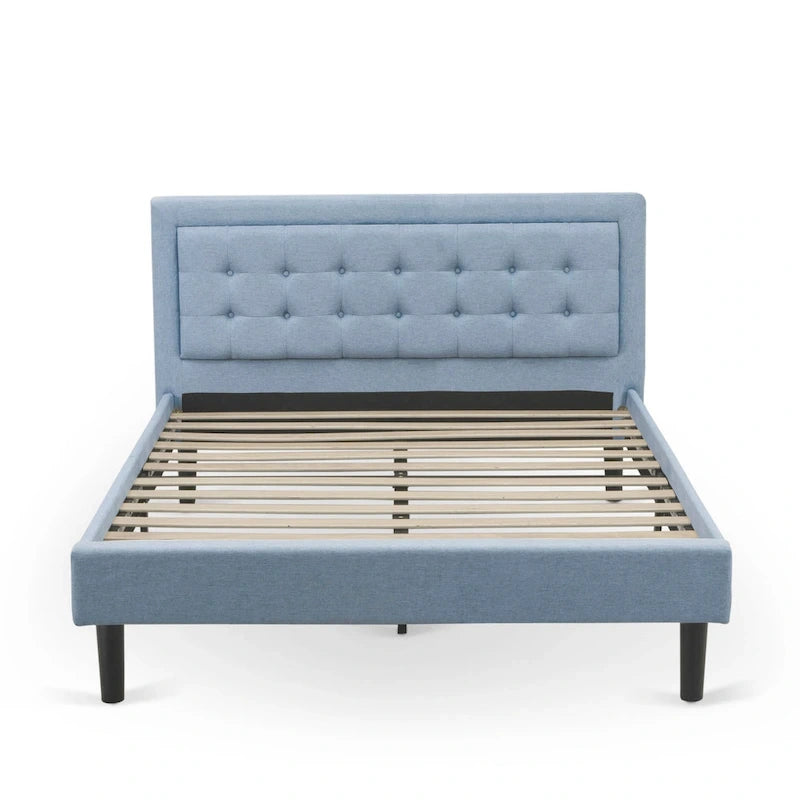 Lit plateforme East West Furniture - Tête de lit en lin denim avec garniture capitonnée à boutons - Pieds noirs (Taille et finition au choix)