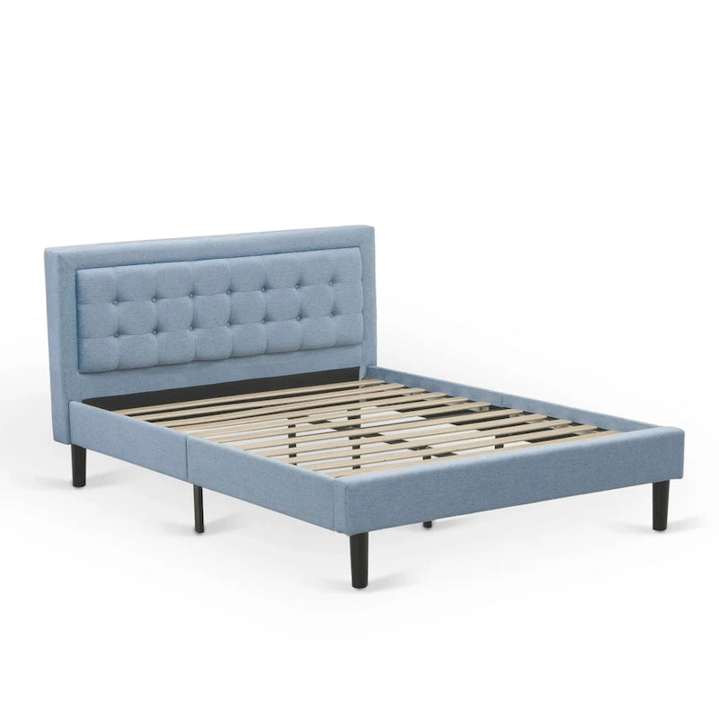 Lit plateforme East West Furniture - Tête de lit en lin denim avec garniture capitonnée à boutons - Pieds noirs (Taille et finition au choix)