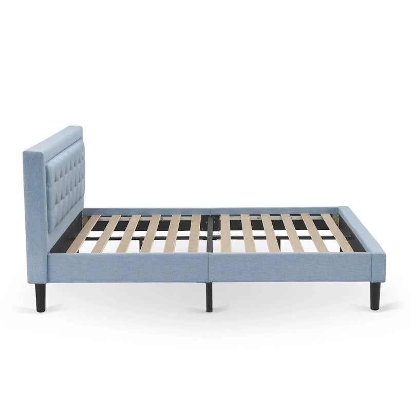 Lit plateforme East West Furniture - Tête de lit en lin denim avec garniture capitonnée à boutons - Pieds noirs (Taille et finition au choix)