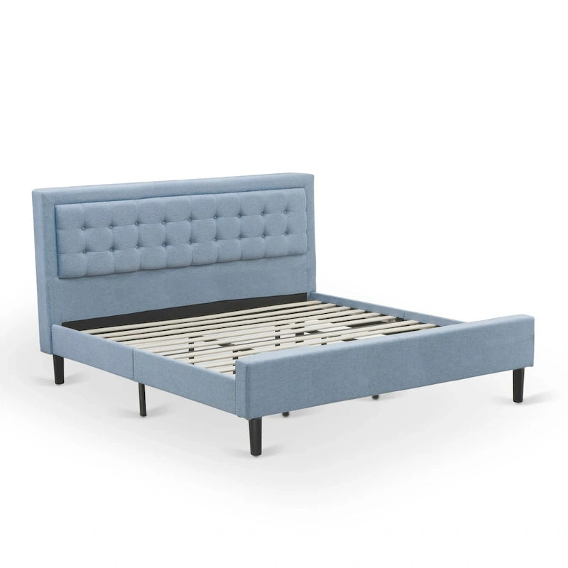 Lit plateforme East West Furniture - Tête de lit en lin denim avec garniture capitonnée à boutons - Pieds noirs (Taille et finition au choix)