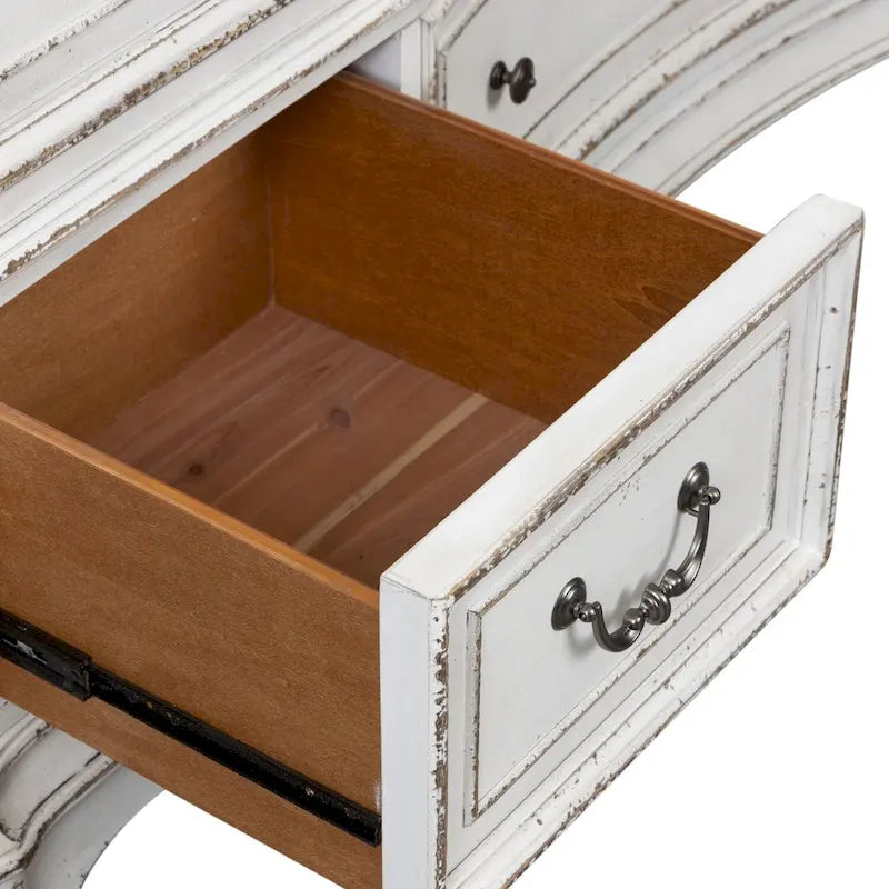 Commode à 9 tiroirs Magnolia Manor, blanc antique, aspect écorce vieillie