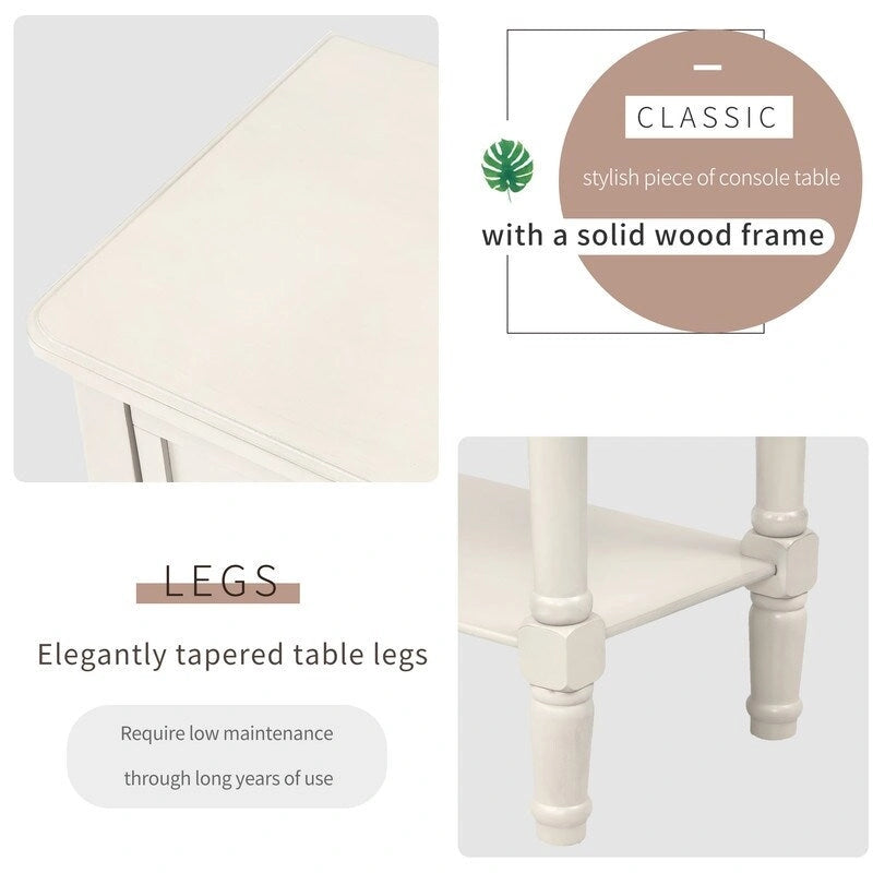 Table étroite, console rustique, table d'appoint fine, trois tiroirs de rangement et étagère inférieure