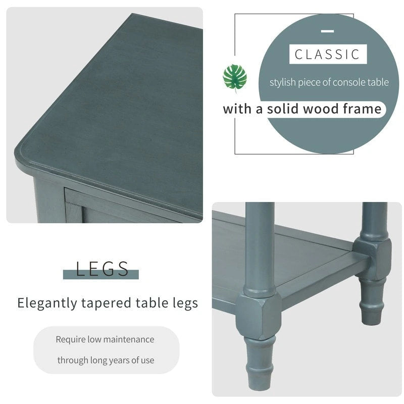 Table étroite, console rustique, table d'appoint fine, trois tiroirs de rangement et étagère inférieure