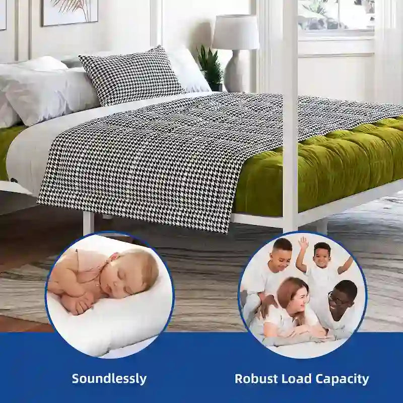 Cadre de lit plateforme à baldaquin en métal blanc King