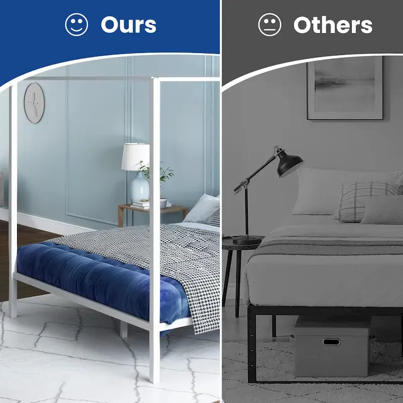 Cadre de lit plateforme à baldaquin en métal blanc King