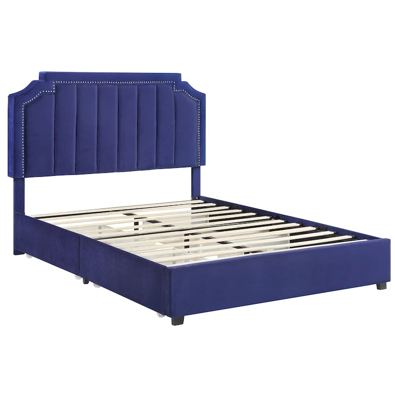 Lit plateforme rembourré Chapla Art Déco à 4 tiroirs avec rangement de la marque Furniture of America