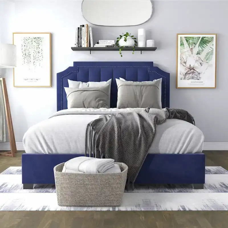 Lit plateforme rembourré Chapla Art Déco à 4 tiroirs avec rangement de la marque Furniture of America