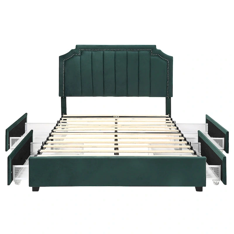 Lit plateforme rembourré Chapla Art Déco à 4 tiroirs avec rangement de la marque Furniture of America