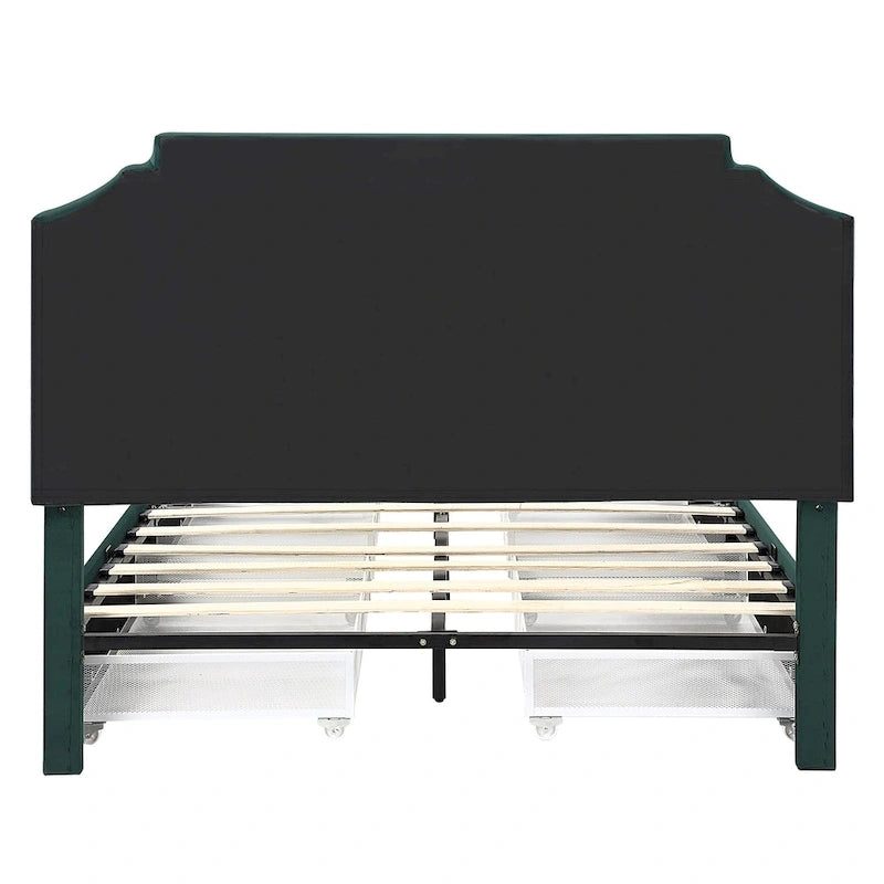 Lit plateforme rembourré Chapla Art Déco à 4 tiroirs avec rangement de la marque Furniture of America